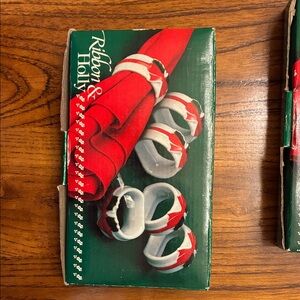 Vintage Mount Glemens PotteryHoliday Ribbon & Holly Napkin Rings 2 boxes of 6